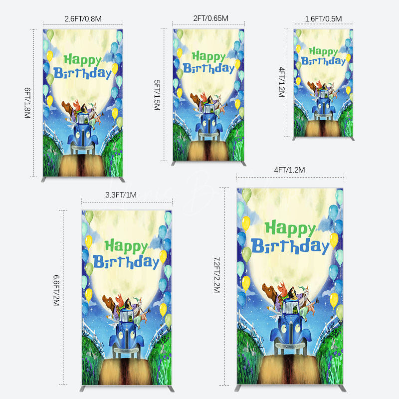 Lofaris Animals Blue Truck Balloons Birthday Rectangle Backdrop