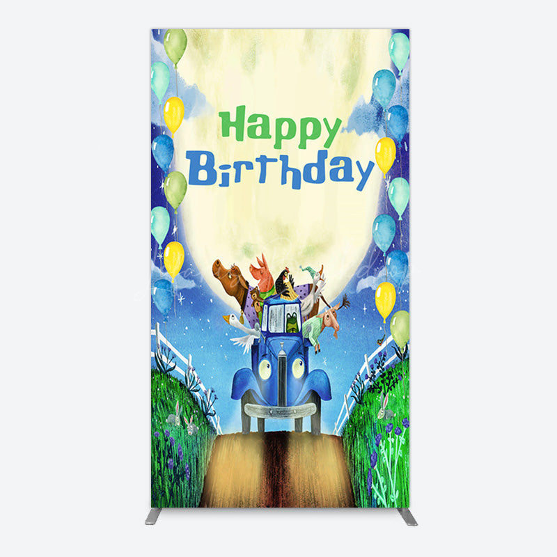 Lofaris Animals Blue Truck Balloons Birthday Rectangle Backdrop