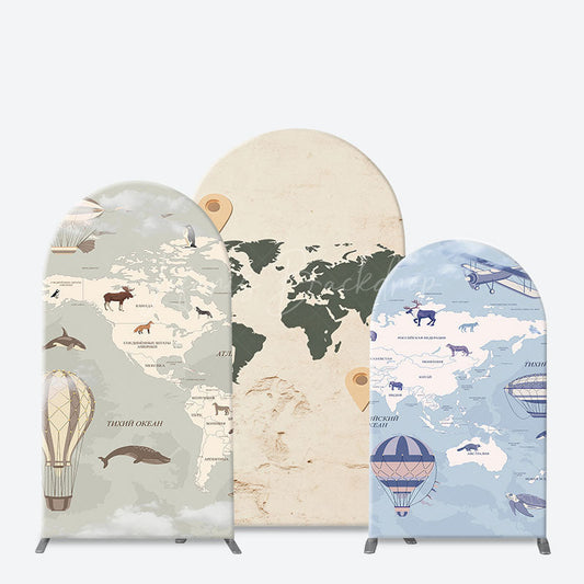 Lofaris Animals World Map Adventure Travel Arch Backdrop