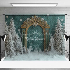 Lofaris Antique Gold Gate Christmas Backdrop Green Texture Snowy Pine Photography Background