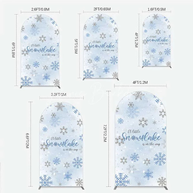 Lofaris Arch Backdrop A Little Snowflake Is On The Way Cover Winter Blue Silver Baby Shower Background Boy Party Prop