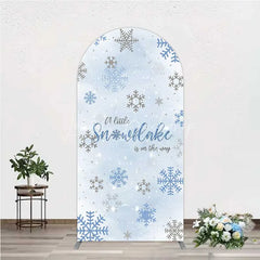 Lofaris Arch Backdrop A Little Snowflake Is On The Way Cover Winter Blue Silver Baby Shower Background Boy Party Prop