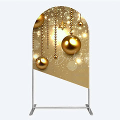 Lofaris Arch Backdrop Christmas Gold Baubles Luxury Hanging Ornaments Sparkle Cover