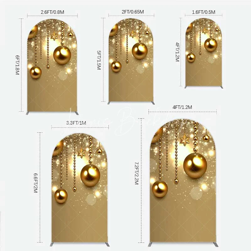 Lofaris Arch Backdrop Christmas Gold Baubles Luxury Hanging Ornaments Sparkle Cover