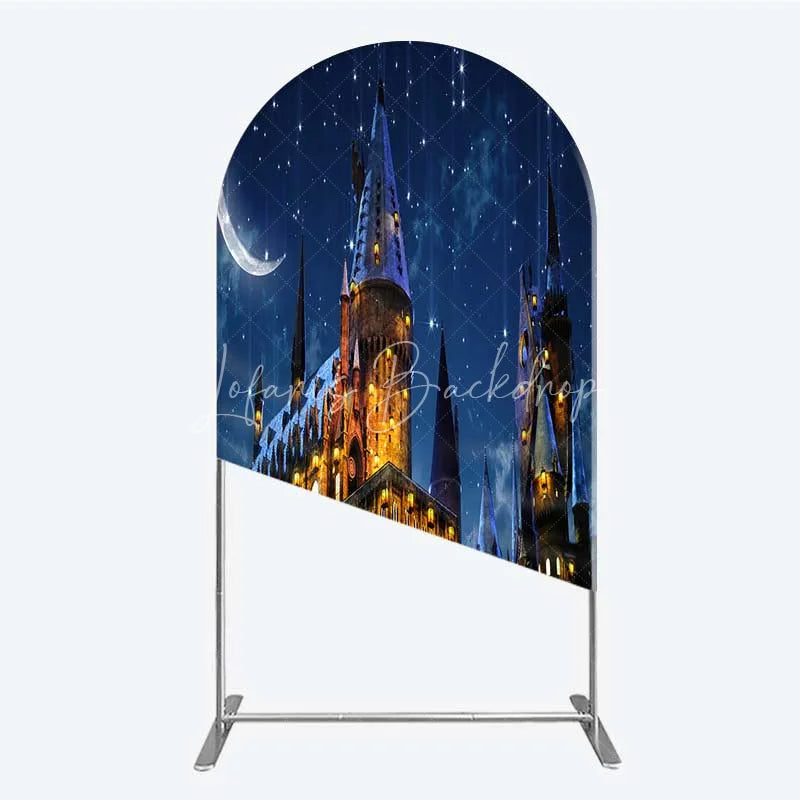 Lofaris Arch Backdrop Magic Castle Night Wizard School Winter Moon Starry Sky Cover