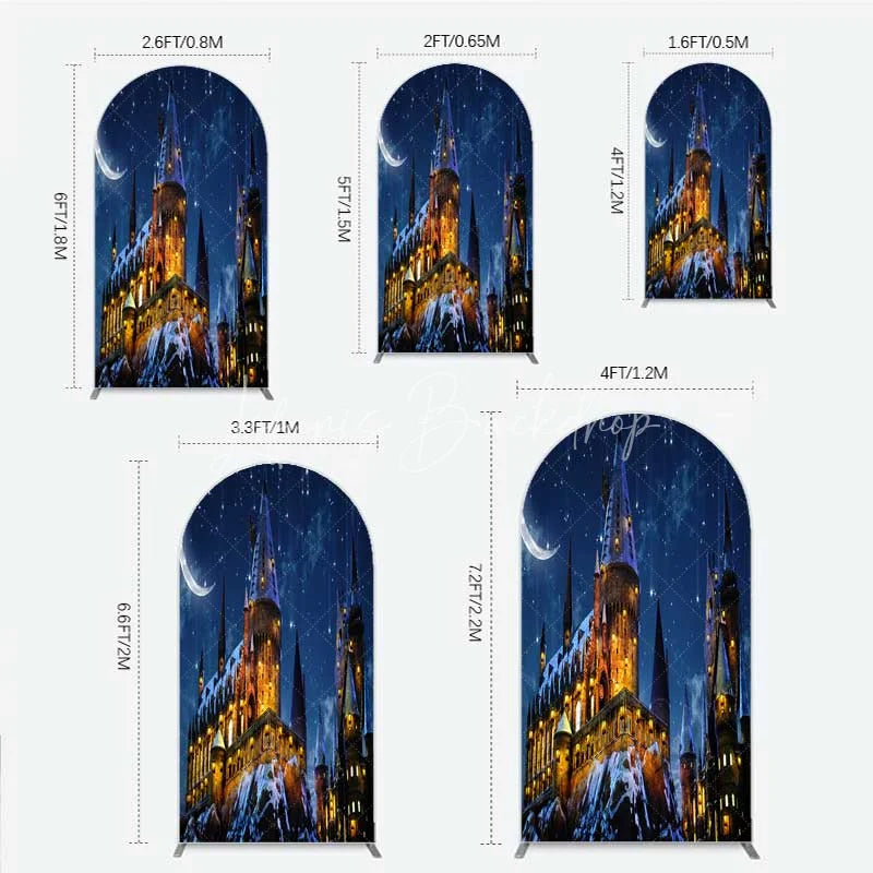 Lofaris Arch Backdrop Magic Castle Night Wizard School Winter Moon Starry Sky Cover