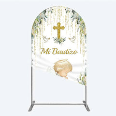 Lofaris Arch Backdrop Mi Bautizo Angel Gold Cross Cover Greenery Eucalyptus Baptism Chiara Wall Background Religious Decor