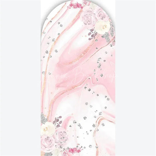 Lofaris Arch Backdrop Pink Marble Silver Glitter Abstract Fluid Art White Roses Cover
