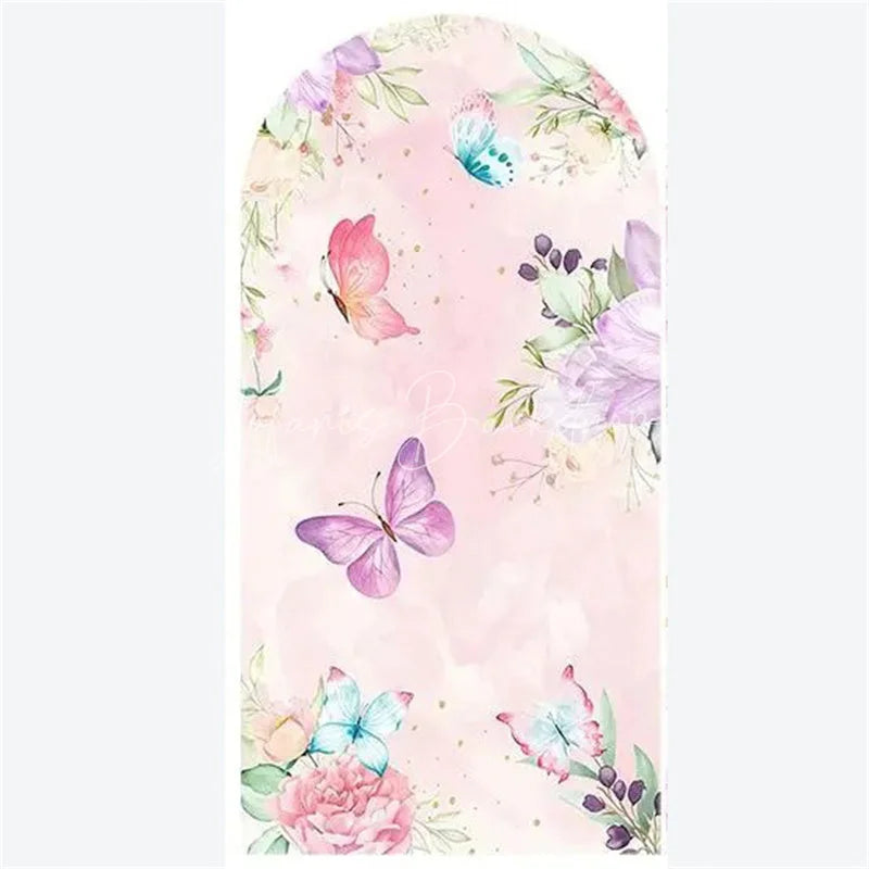 Lofaris Arch Backdrop Pink Watercolor Butterfly Floral Spring Garden Flowers Girl Birthday Cover