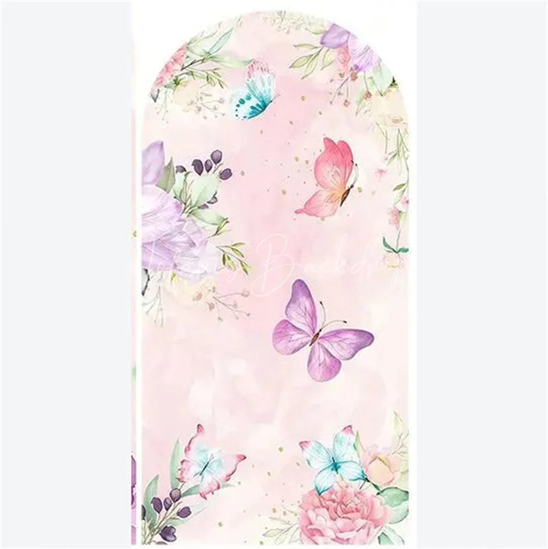 Lofaris Arch Backdrop Pink Watercolor Butterfly Floral Spring Garden Flowers Girl Birthday Cover