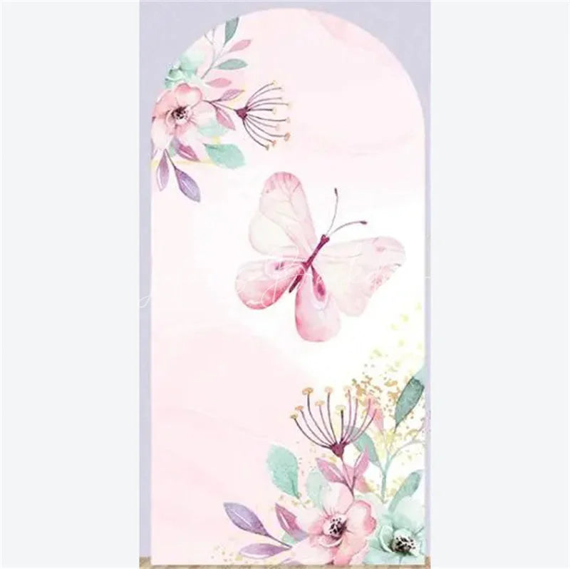 Lofaris Arch Backdrop Pink Watercolor Butterfly Floral Spring Garden Flowers Girl Birthday Cover
