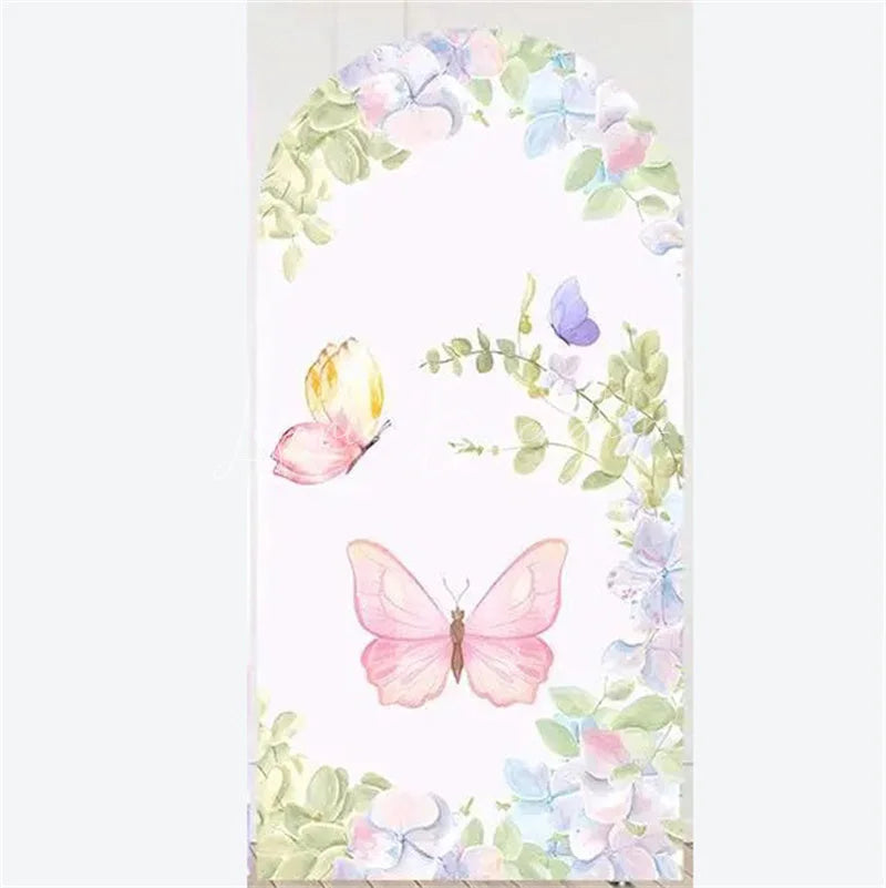 Lofaris Arch Backdrop Pink Watercolor Butterfly Floral Spring Garden Flowers Girl Birthday Cover