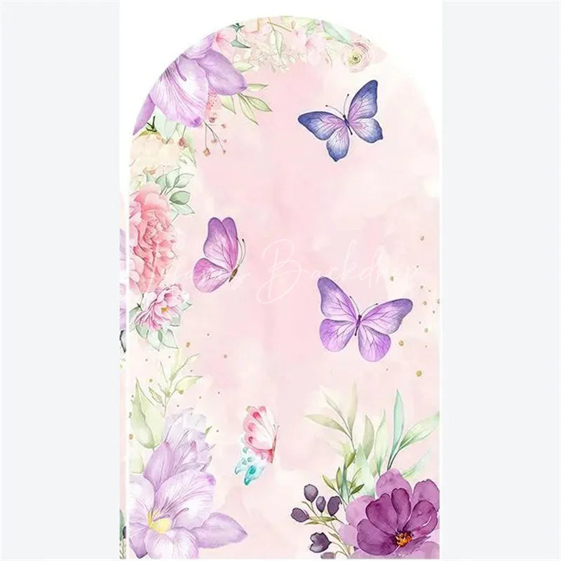 Lofaris Arch Backdrop Pink Watercolor Butterfly Floral Spring Garden Flowers Girl Birthday Cover