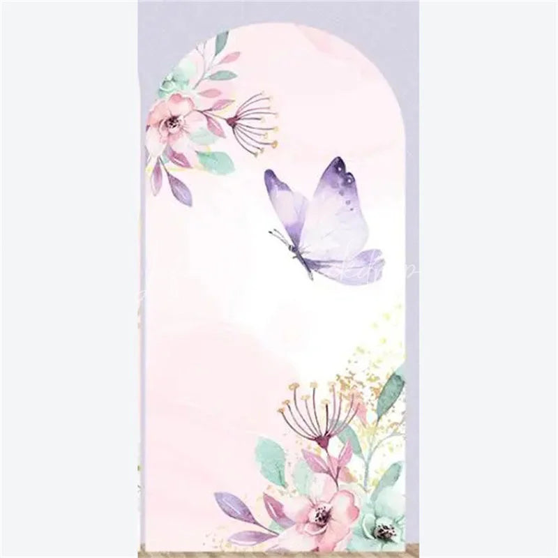 Lofaris Arch Backdrop Pink Watercolor Butterfly Floral Spring Garden Flowers Girl Birthday Cover