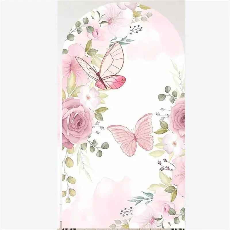 Lofaris Arch Backdrop Pink Watercolor Butterfly Floral Spring Garden Flowers Girl Birthday Cover
