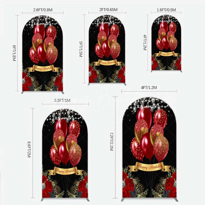 Lofaris Arch Backdrop Red Gold Balloons Happy Birthday Cover Black Floral Rose Chiara Wall Background Party Decoration