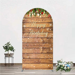 Lofaris Arch Backdrop Rustic Wood Christmas Happy Birthday Cover Winter Pine Tree Light Background Holiday Born Party Decor