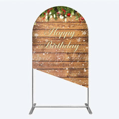 Lofaris Arch Backdrop Rustic Wood Christmas Happy Birthday Cover Winter Pine Tree Light Background Holiday Born Party Decor