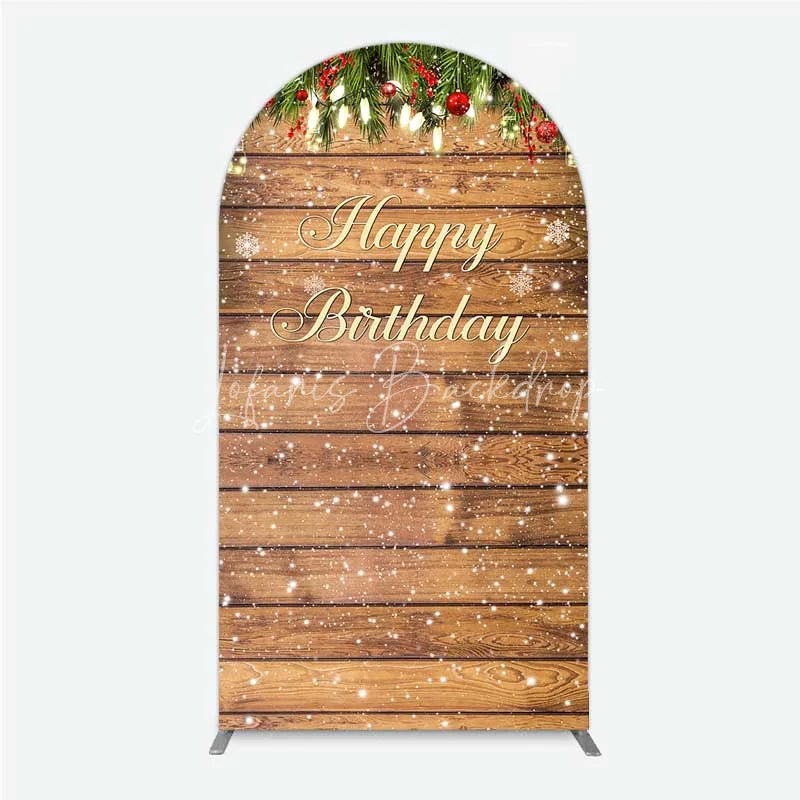 Lofaris Arch Backdrop Rustic Wood Christmas Happy Birthday Cover Winter Pine Tree Light Background Holiday Born Party Decor