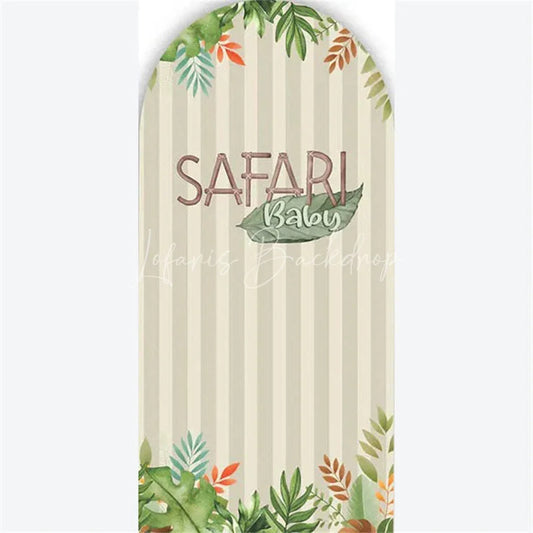 Lofaris Arch Backdrop Safari Baby Shower Green Leaves Jungle Animals Theme Beige Stripes Cover
