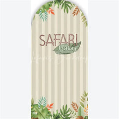 Lofaris Arch Backdrop Safari Baby Shower Green Leaves Jungle Animals Theme Beige Stripes Cover