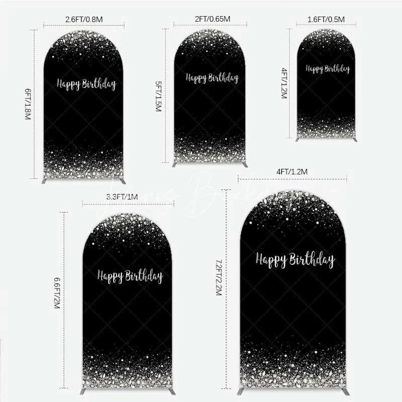 Lofaris Arch Backdrop Silver Diamonds Glitz Black Background Sparkle Happy Birthday Cover