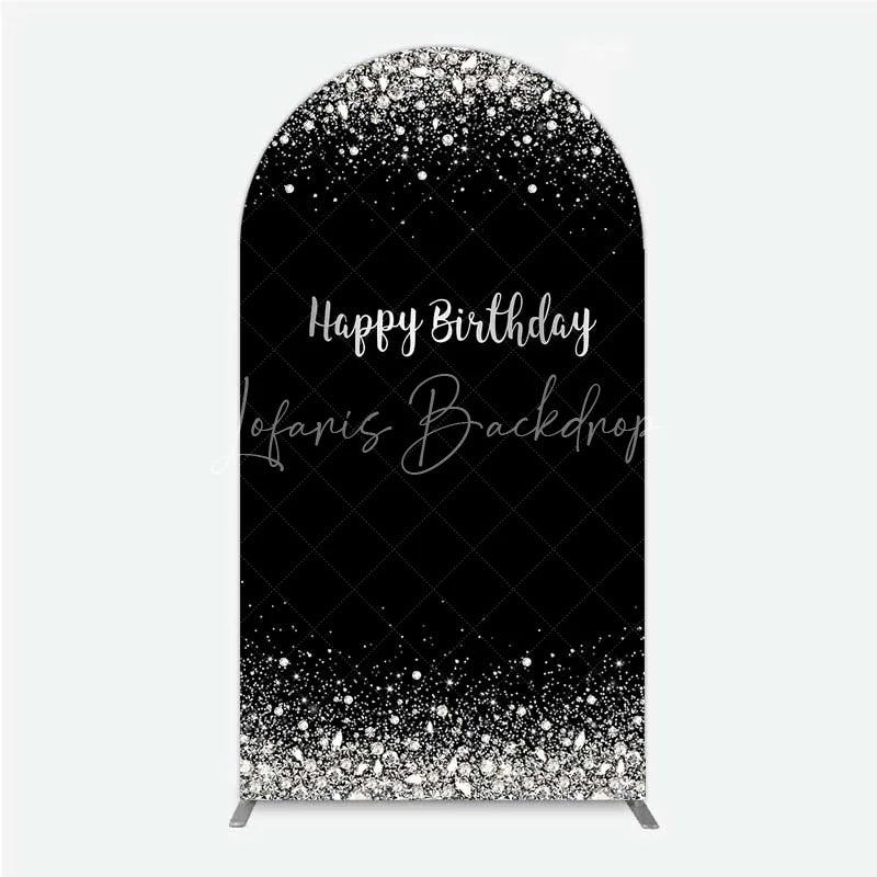 Lofaris Arch Backdrop Silver Diamonds Glitz Black Background Sparkle Happy Birthday Cover