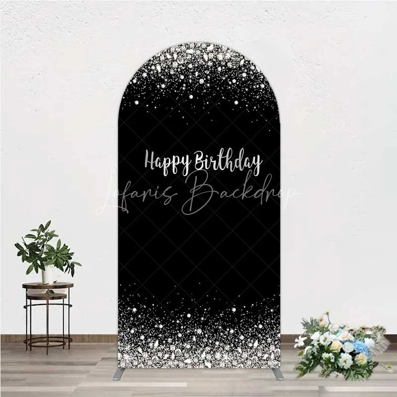 Lofaris Arch Backdrop Silver Diamonds Glitz Black Background Sparkle Happy Birthday Cover