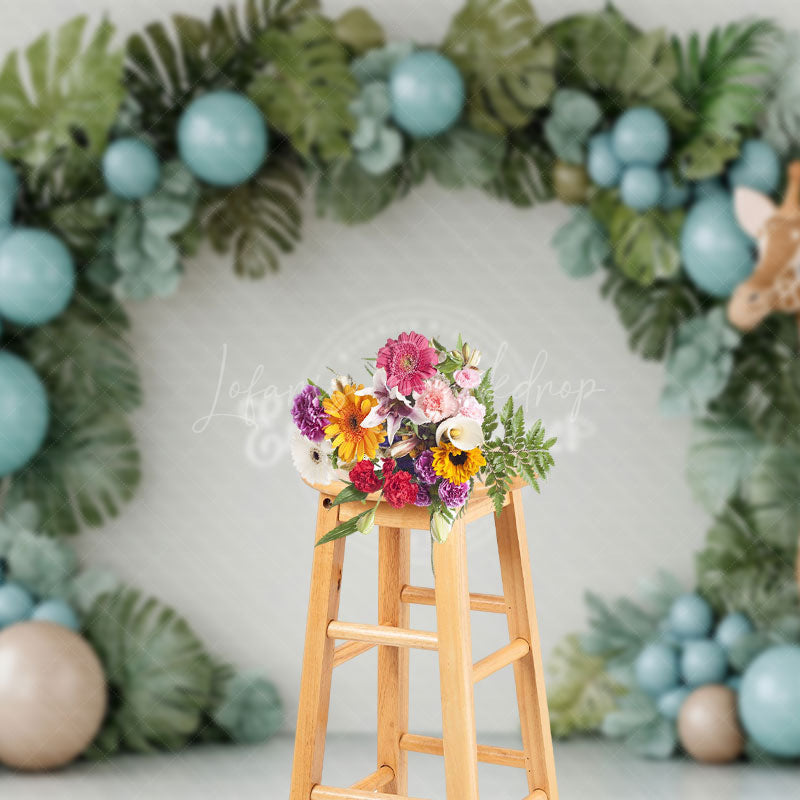 Lofaris Arch Monstera Balloons Giraffe Cake Smash Backdrop