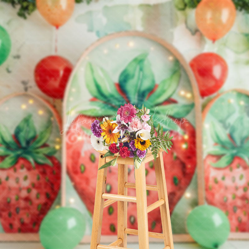 Lofaris Arch Strawberry Balloons Summer Cake Smash Backdrop