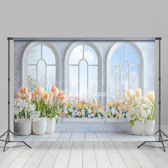 Lofaris Arch Window Tulip Floral Spring Photography Backdrop