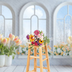 Lofaris Arch Window Tulip Floral Spring Photography Backdrop