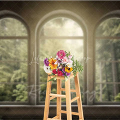 Lofaris Arched Window Forest View Photography Backdrop Sunlight Green Woods Nature Photo Background Indoor Scenery Booth Prop