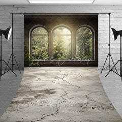 Lofaris Arched Window Forest View Sweep Photo Backdrop Sunlight Green Woods Nature Background Indoor Scenery Floor Prop