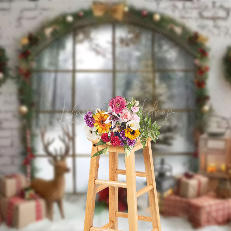 Lofaris Arched Window Gift Box Winter Christmas Backdrop