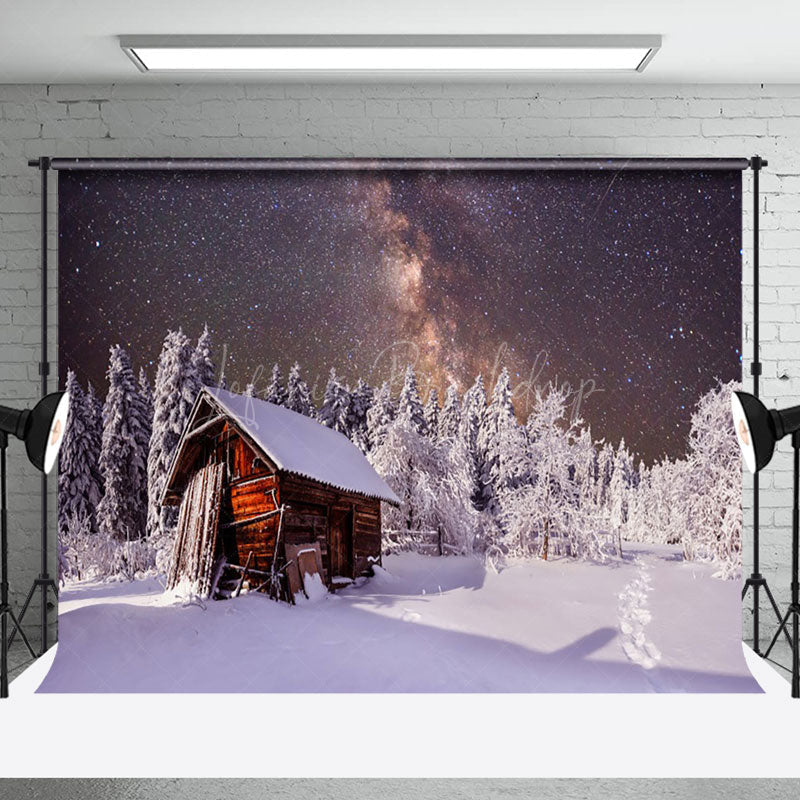 Lofaris Arctic Snow Forest Cabin Star Nebula Winter Backdrop