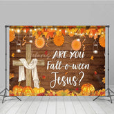 Lofaris Are You Fall-o-ween Jesus Backdrop Christian Autumn Harvest Festival with Cross Rustic Pumpkin Party Decor