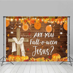Lofaris Are You Fall-o-ween Jesus Backdrop Christian Autumn Harvest Festival with Cross Rustic Pumpkin Party Decor