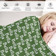 Lofaris Army Green White Repeated Personalized Name Blanket