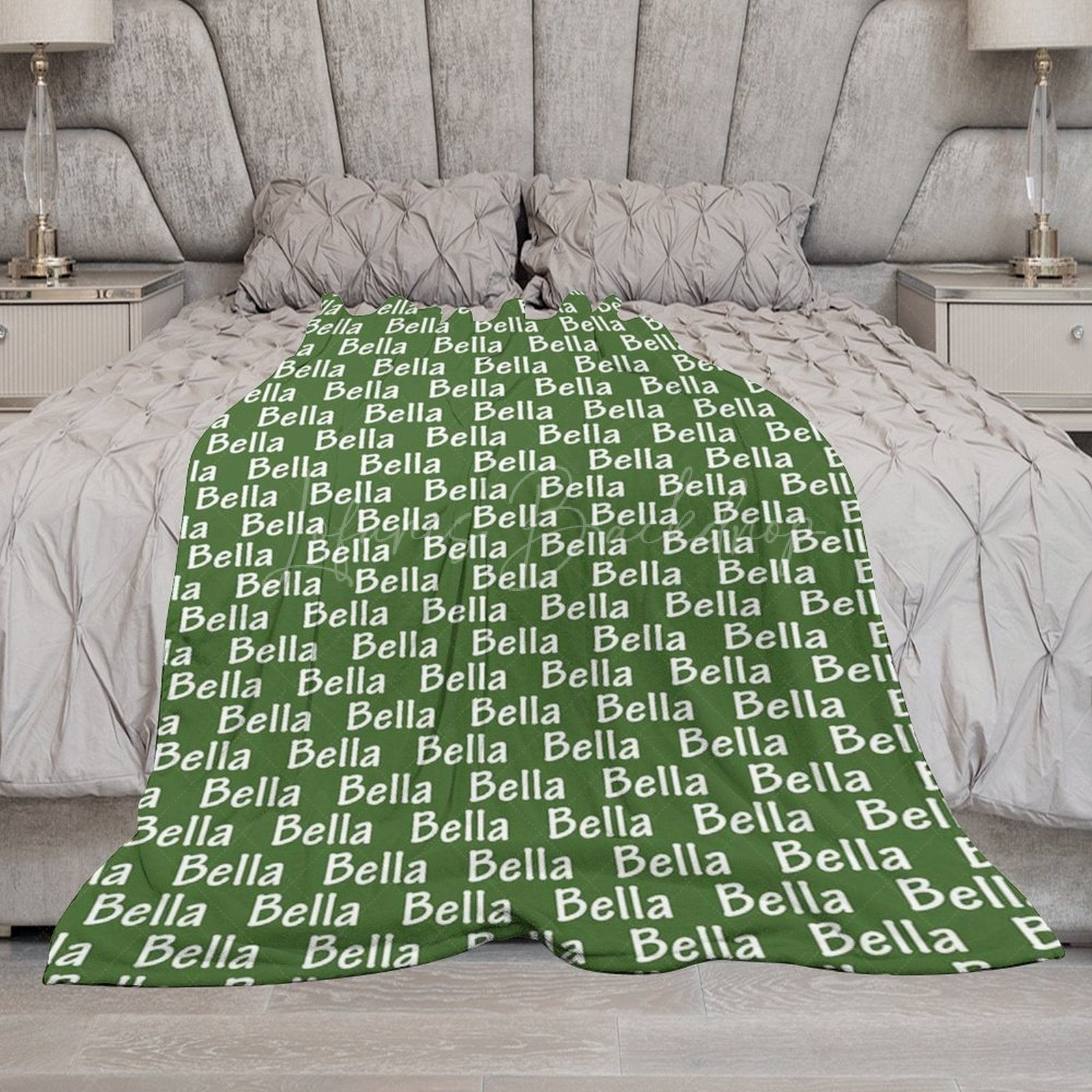 Lofaris Army Green White Repeated Personalized Name Blanket