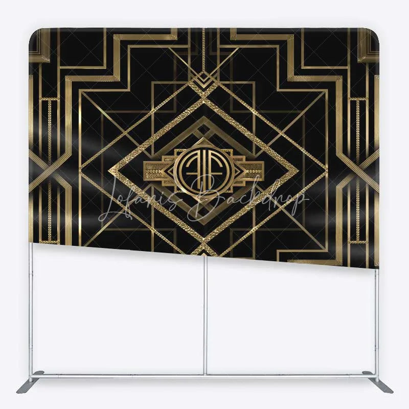 Lofaris Art Deco Gatsby Style Tension Fabric Backdrop Black and Gold Geometric Luxury Party Background