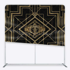 Lofaris Art Deco Gatsby Style Tension Fabric Backdrop Black and Gold Geometric Luxury Party Background