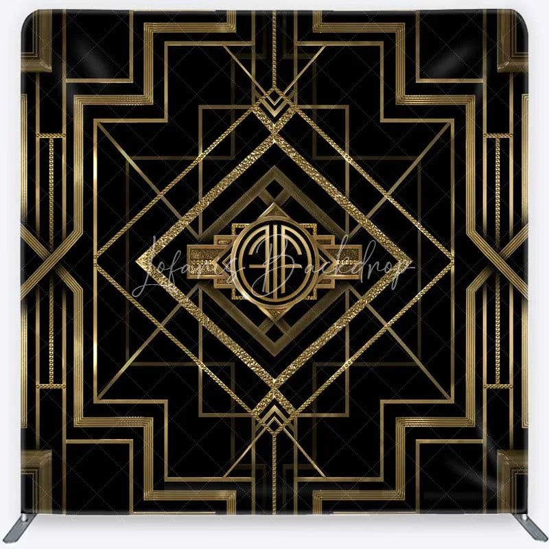 Lofaris Art Deco Gatsby Style Tension Fabric Backdrop Black and Gold Geometric Luxury Party Background