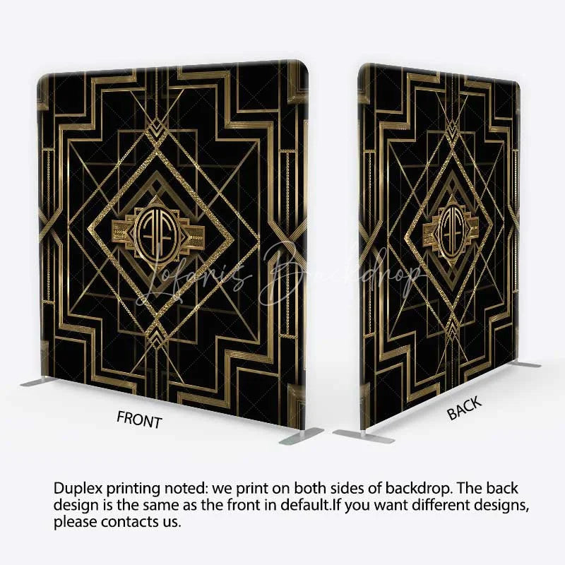 Lofaris Art Deco Gatsby Style Tension Fabric Backdrop Black and Gold Geometric Luxury Party Background