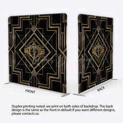 Lofaris Art Deco Gatsby Style Tension Fabric Backdrop Black and Gold Geometric Luxury Party Background
