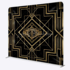 Lofaris Art Deco Gatsby Style Tension Fabric Backdrop Black and Gold Geometric Luxury Party Background