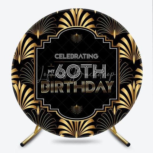 Lofaris Art Deco Gold and Black 60th Birthday Round Backdrop Gatsby Style Celebrating My Party Decoration