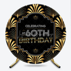 Lofaris Art Deco Gold and Black 60th Birthday Round Backdrop Gatsby Style Celebrating My Party Decoration