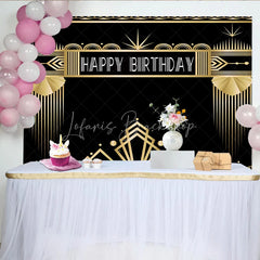 Lofaris Art Deco Gold and Black Happy Birthday Backdrop Gatsby Style Geometric Party Banner for Photography