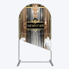 Lofaris Art Deco Graduation Arch Backdrop Black Gold Roaring 20s Feathers Background Class of 2024 Party Cover Decor